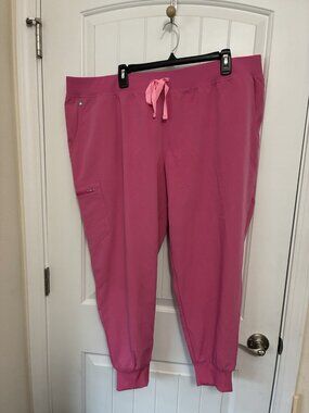 Figs Scrub High Waisted Zamora Jogger W/Aya Logo 4XLP in Dark Pink  44” x 27”